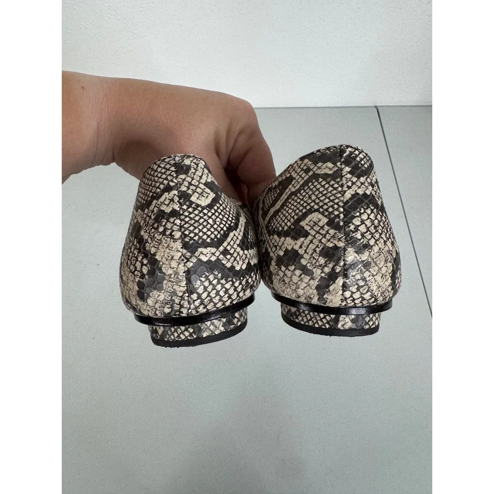 Rebecca Minkoff Snakeskin Embossed Pointed Toe Flats Black Cream Buckle 7.5M